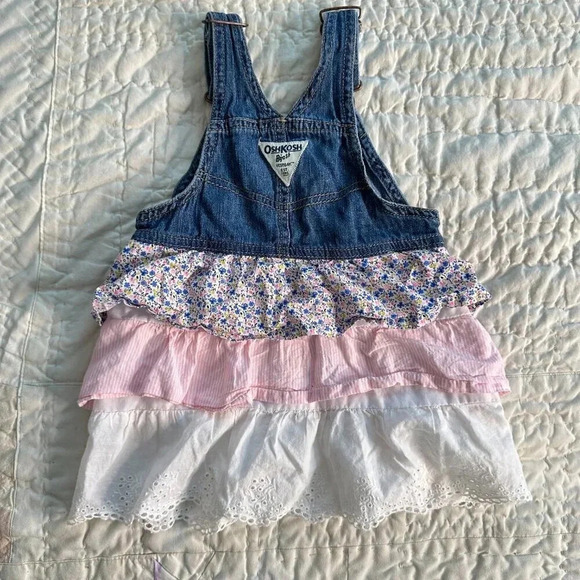 Oshkosh B'Gosh Girl's Tiered Ruffle Overall Dress Vestback Size 24 Months - Picture 2 of 6